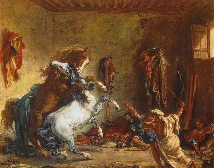 Eugene Delacroix Arab Horses Fighting in a Stable Spain oil painting art